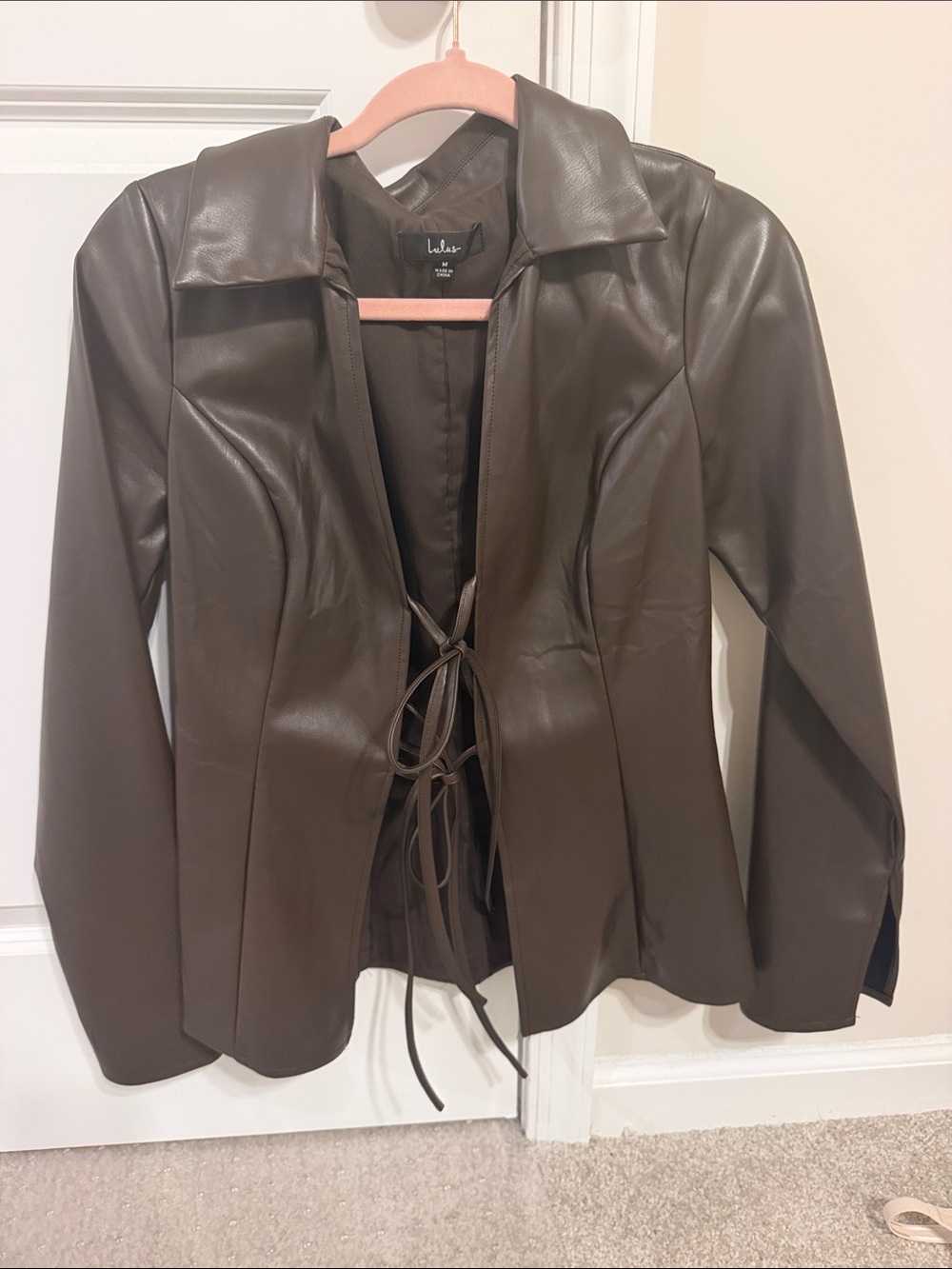 Lulu's Dark Brown Faux Leather Tie-Front Jacket